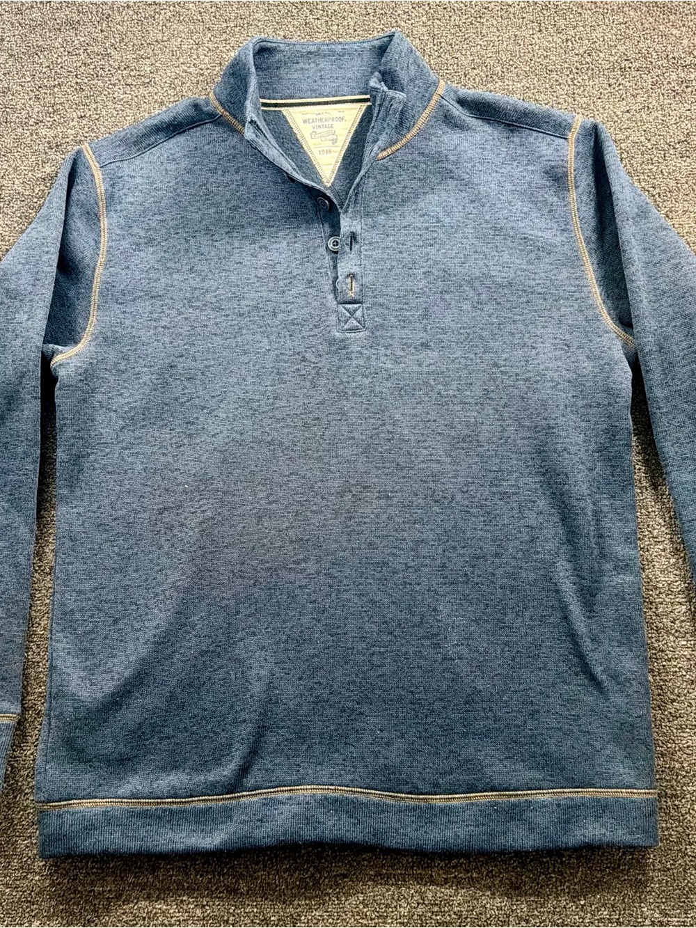 Weatherproof Men's Heather Navy Quarter-Button Crewneck Sweater